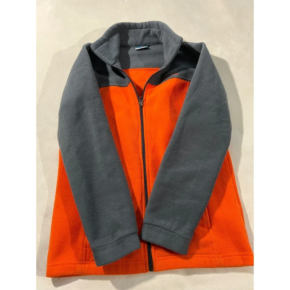 Columbia Kids Fleece Jacket Orange Gray Full Zip Youth Size L 14 16